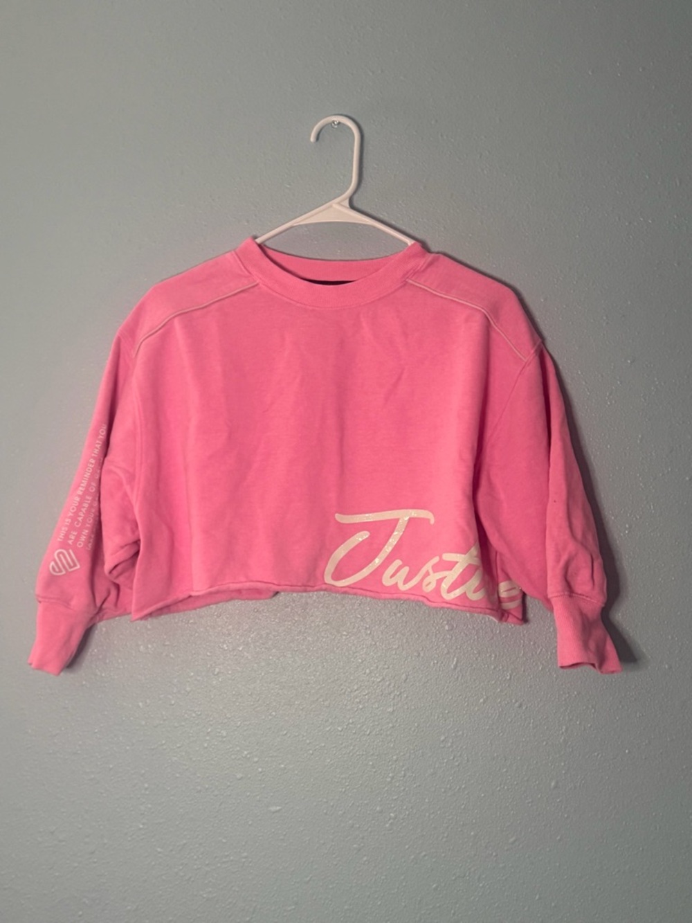 Pink Justice Cropped Sweatshirt with Script Detail